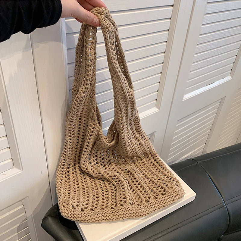 Bohemian Crochet Shoulder Bag – Large Capacity Woven Tote