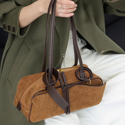 Genuine Suede Leather Tote Bag – Large Capacity Cowhide Shoulder Handbag