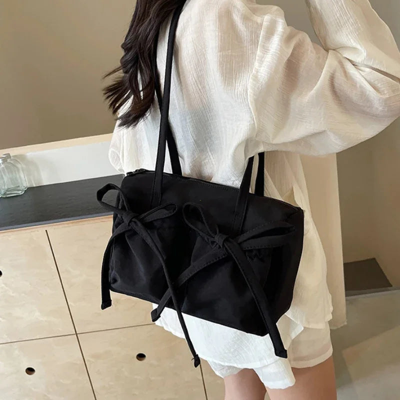Bow Nylon Tote Bag for Women – Korean Style Shoulder Bag