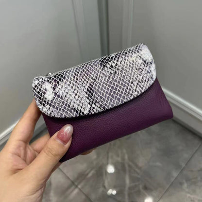 Snake Pattern Genuine Leather Tri-Fold Short Wallet for Women