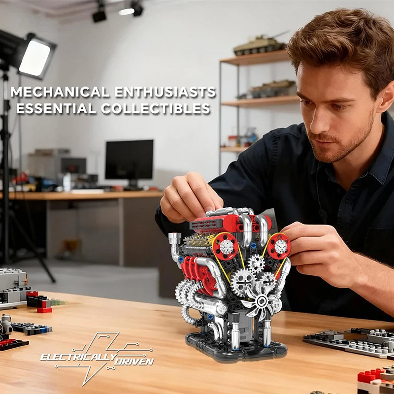 V8 Engine Building Blocks Set – Motorized 538pcs Technical Toy