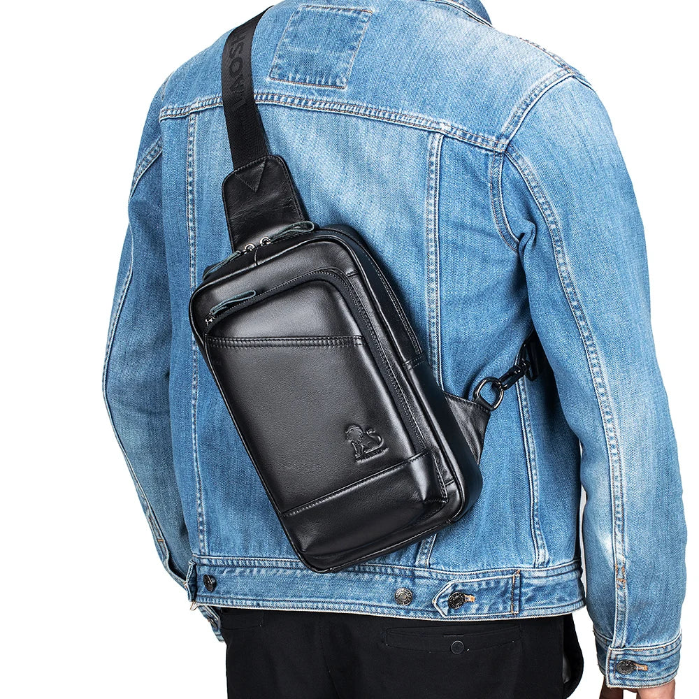 Steel Lion Men's Genuine Leather Chest Bag Sling Bag
