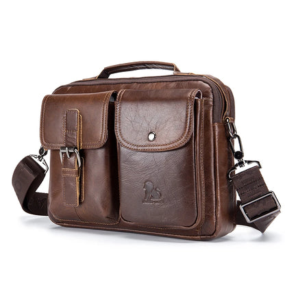 Men's Genuine Leather Crossbody Bag – Retro Cowhide Square Satchel