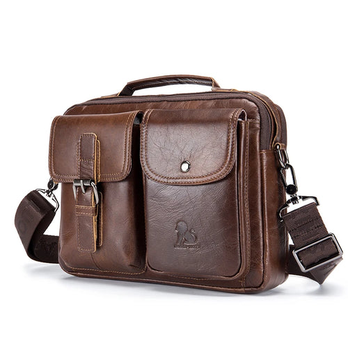Men's Genuine Leather Crossbody Bag – Retro Cowhide Square Satchel