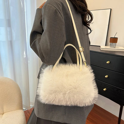 Faux Fur Tote Bag for Women – Plush Bucket Handbag with Crossbody Strap