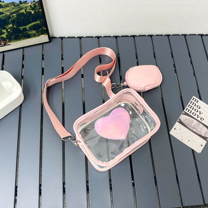 Clear PVC Crossbody Bag with Heart Pattern & Mini Coin Purse