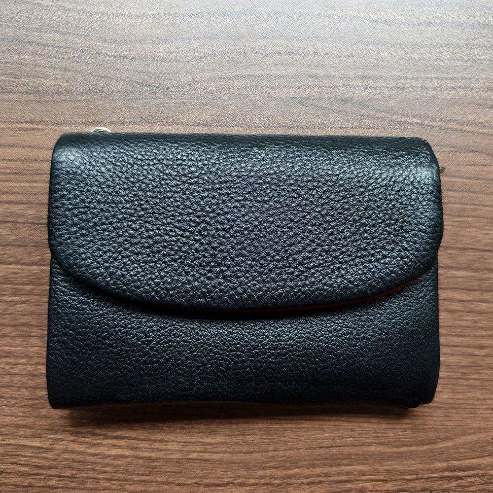 Trifold Genuine Leather Wallet for Women – Two-Tone Purse Organizer