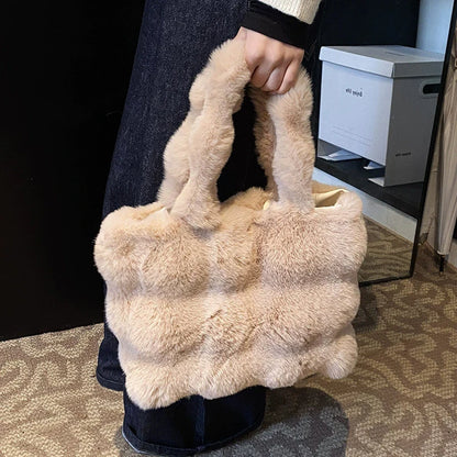 Fluffy Plush Tote Bag – Women's Faux Fur Top-Handle Handbag