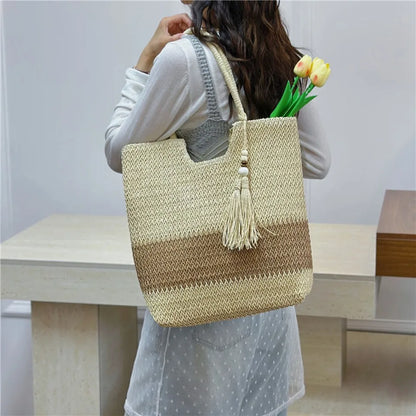 Women's Straw Beach Tote Bag – Large Capacity Handwoven Shoulder Bag