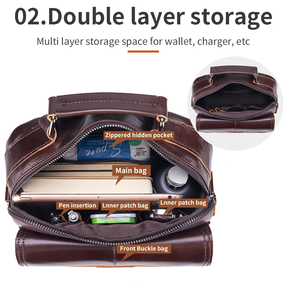 Men's Leather Business Crossbody Bag – Large Capacity Shoulder Bag