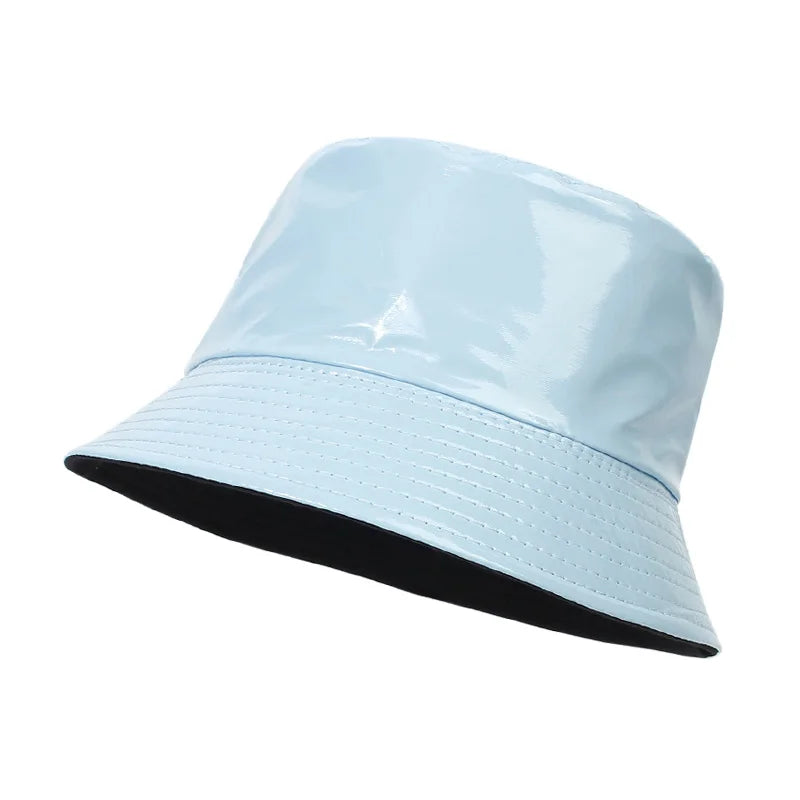 Reversible Faux Leather Bucket Hat for Women – Waterproof PU