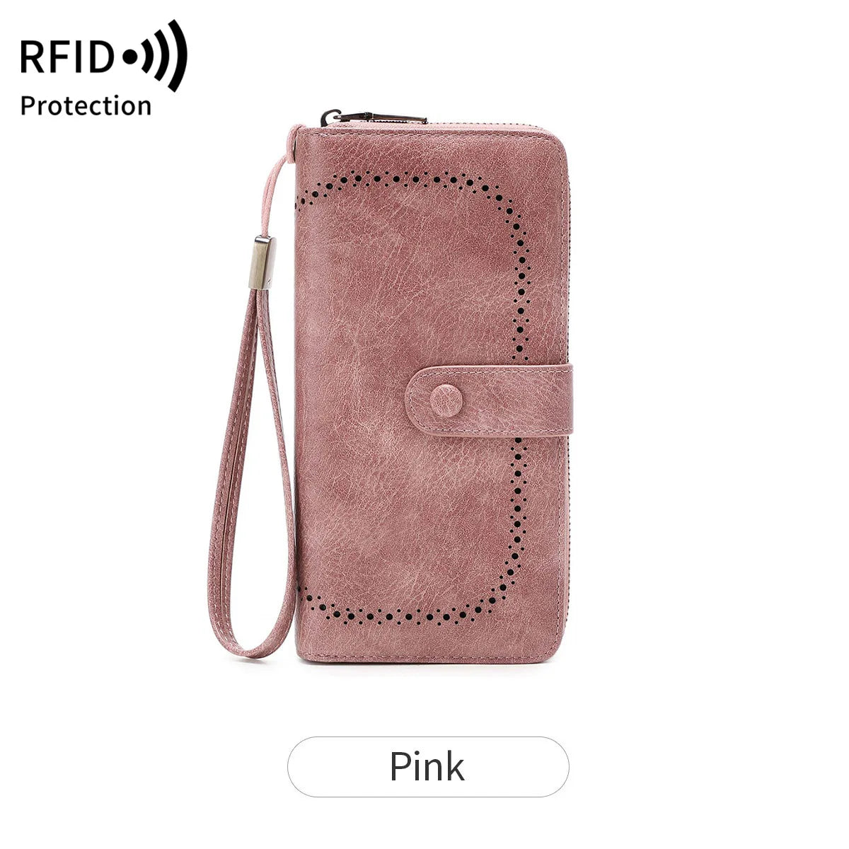 RFID Vintage Long Wallet for Women – Large Capacity Zipper Clutch