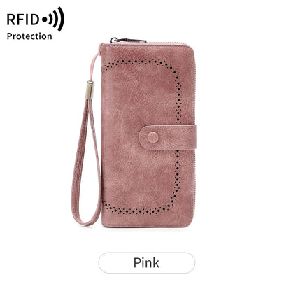 RFID Vintage Long Wallet for Women – Large Capacity Zipper Clutch
