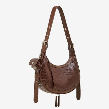 Vintage Crocodile Pattern Shoulder Bag - Half Moon Leather Crossbody for Women