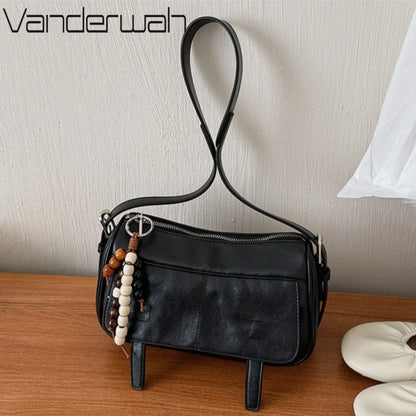 Women's Retro Soft Leather Crossbody Bag – Vintage Shoulder Bag with Optional Pendant