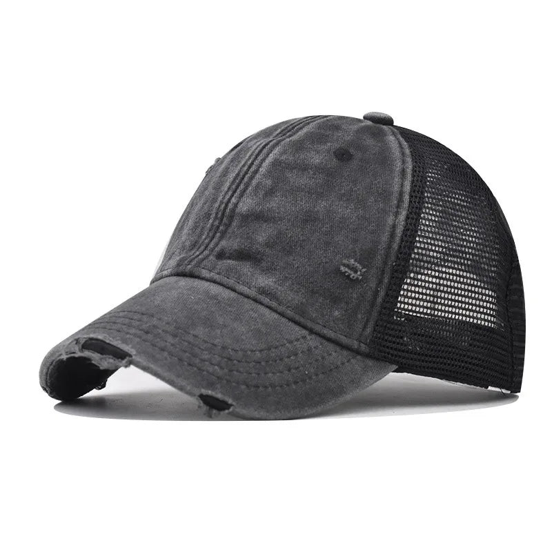 Distressed Mesh Trucker Baseball Cap – Unisex Washed Cotton Hat