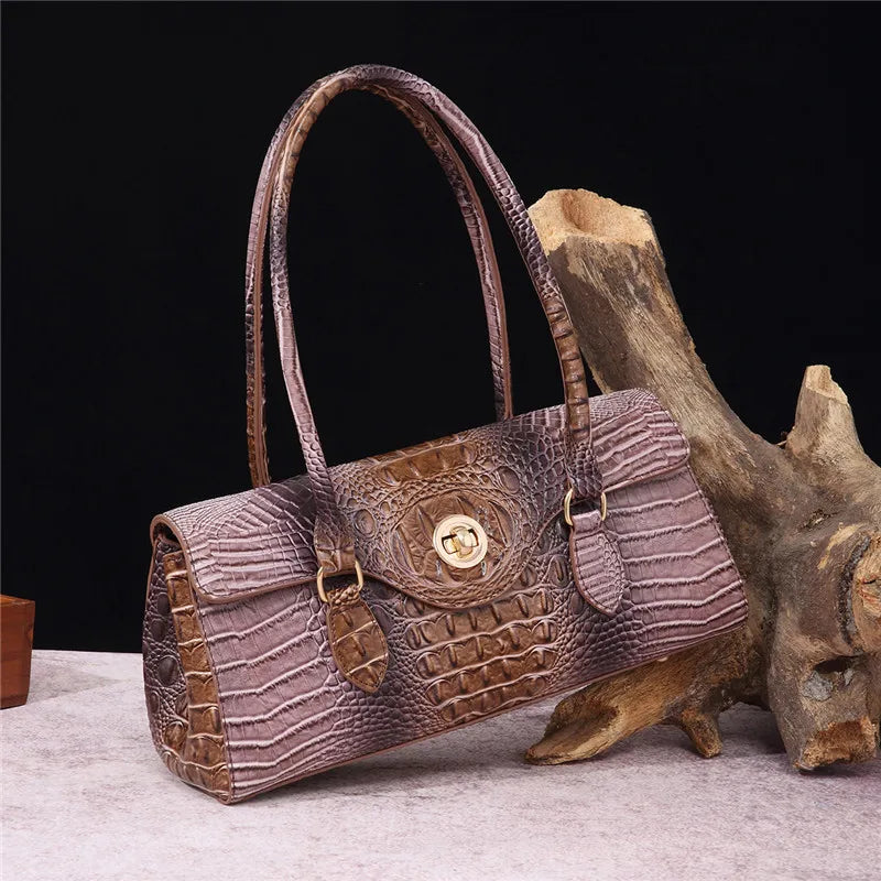 Crocodile Pattern PU Leather Shoulder Handbag for Women
