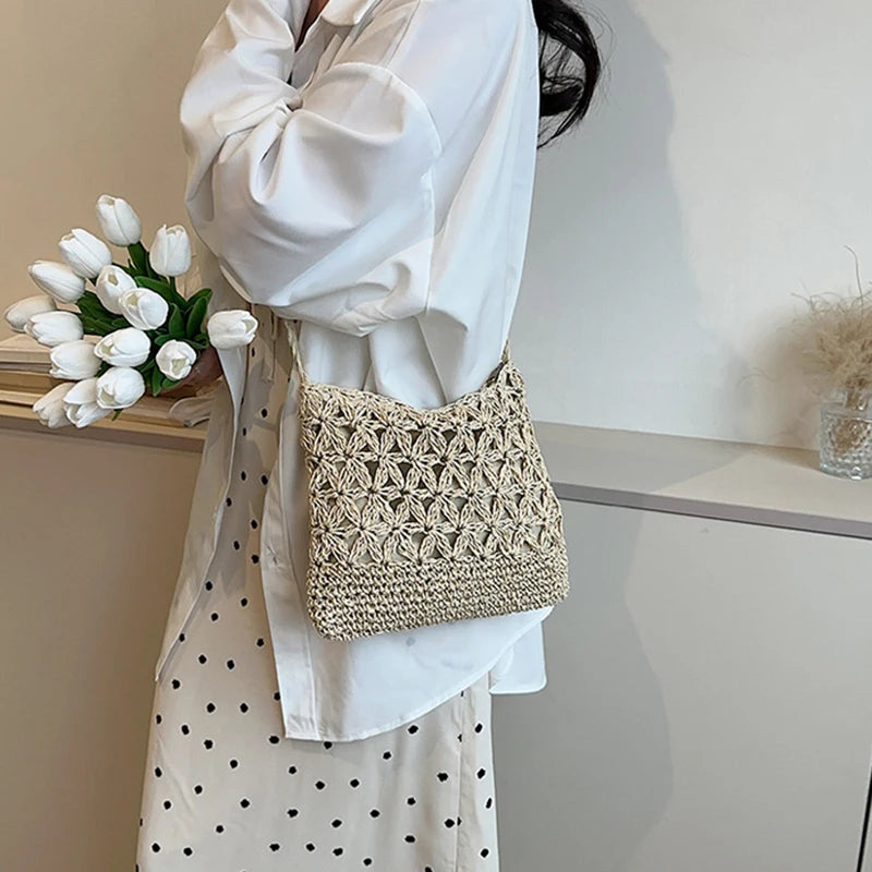 Straw Woven Crossbody Bag – Boho Shoulder Bag for Women