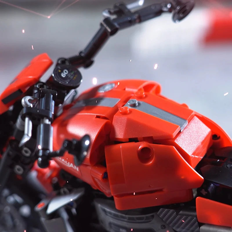 MOC Retro Motorcycle Building Blocks Set – 1:8 Scale Technic Brick Kit