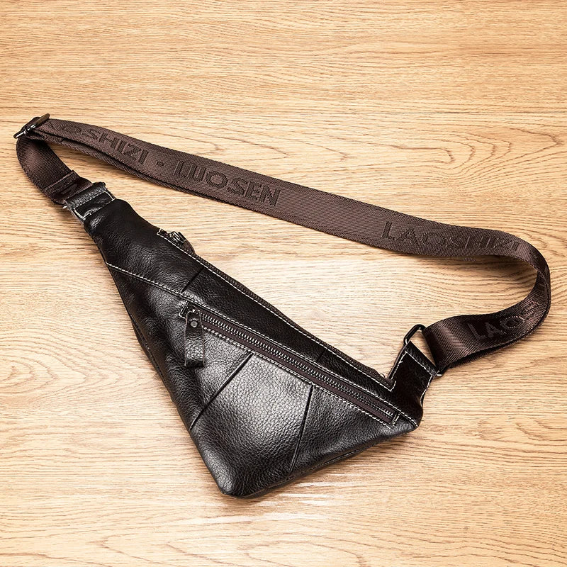 Genuine Leather Men's Triangle Sling Chest Bag – Retro Mini