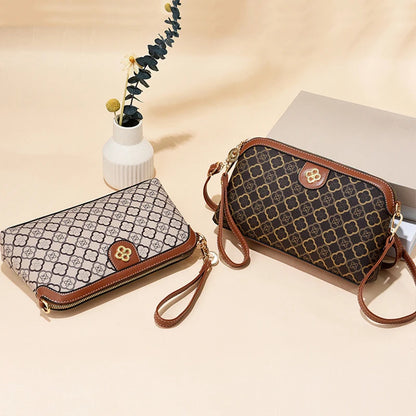 Vintage Floral Print PU Leather Women's Crossbody Clutch Bag