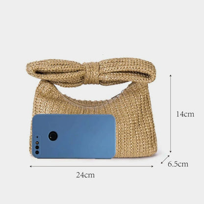 Straw Clutch Bag with Bow – Woven Summer Purse for Women