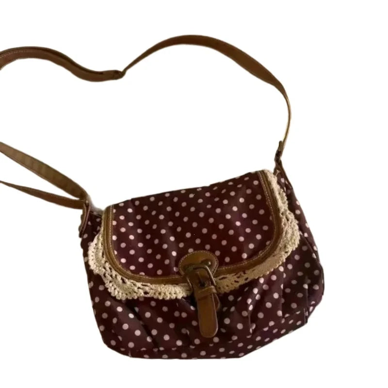 Polka Dot Vintage Canvas Crossbody Bag for Women