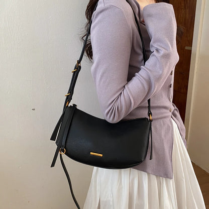 Moods Half-Moon Crossbody Bags Women Soft Vegan Leather Solid Color Underarm Shoulder Hobo Bag