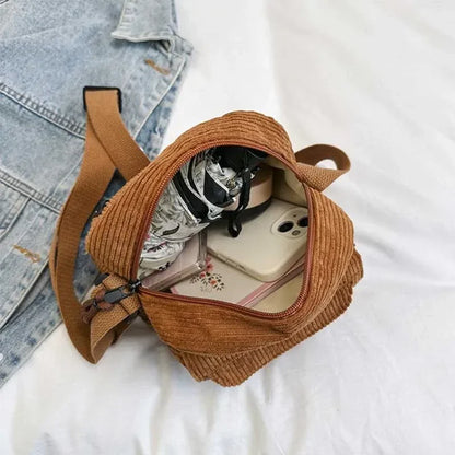 Corduroy Crossbody Bag – Cute Strawberry Print Women's Shoulder Bag