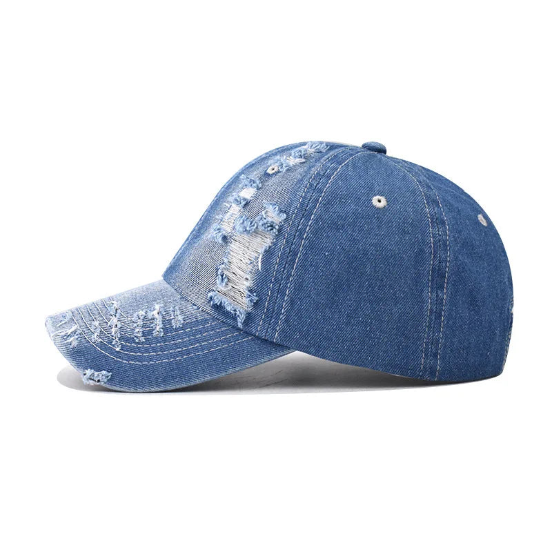 Distressed Denim Baseball Cap – Unisex Snapback Hat