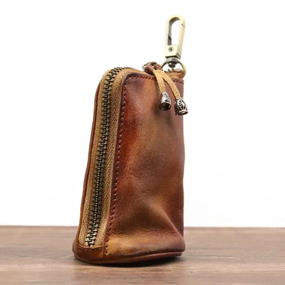 Genuine Leather Key Holder Pouch – Zipper Car Key Bag for Men