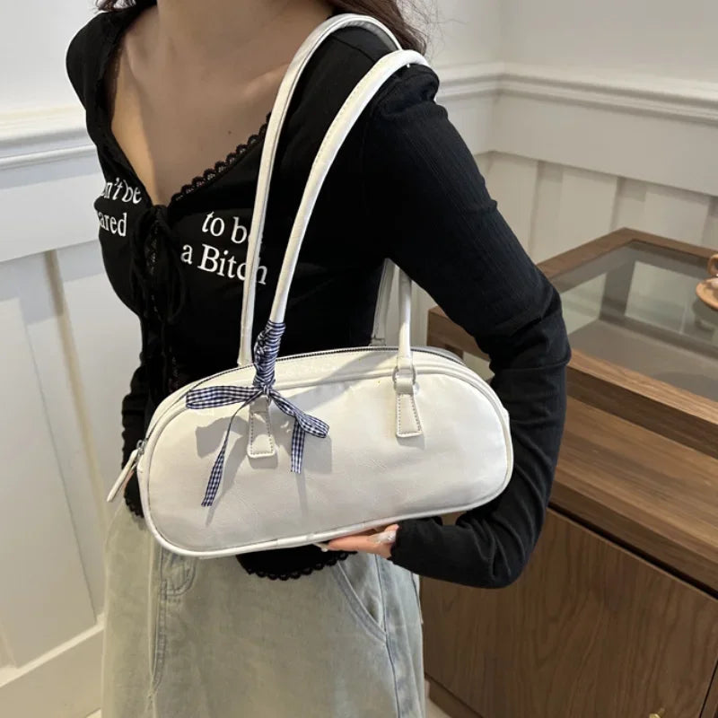 Boston Pillow Shoulder Bag for Women with Ribbon Charm