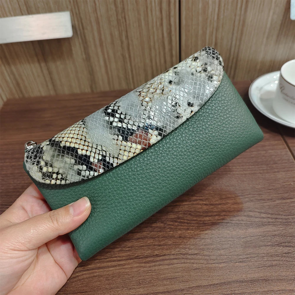 Python Pattern Genuine Leather Long Wallet for Women