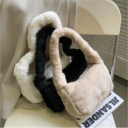 Fluffy Plush Shoulder Bag for Women – Soft Faux Fur Clutch Handbag
