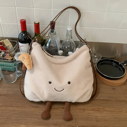 Cute Plush Shoulder Bag Women Large Capacity Furry Tote Handle Comfortable Versatile Texture
