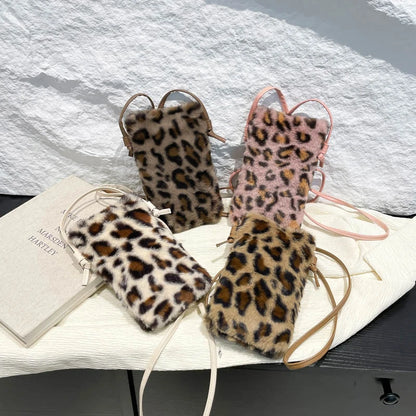Leopard Print Fluffy Shoulder Bag – Women's Underarm Clutch