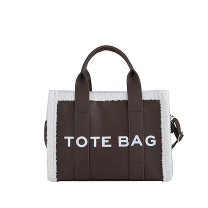 Tote Bag – Women's Quilted Letter Print Crossbody with Plush Edge