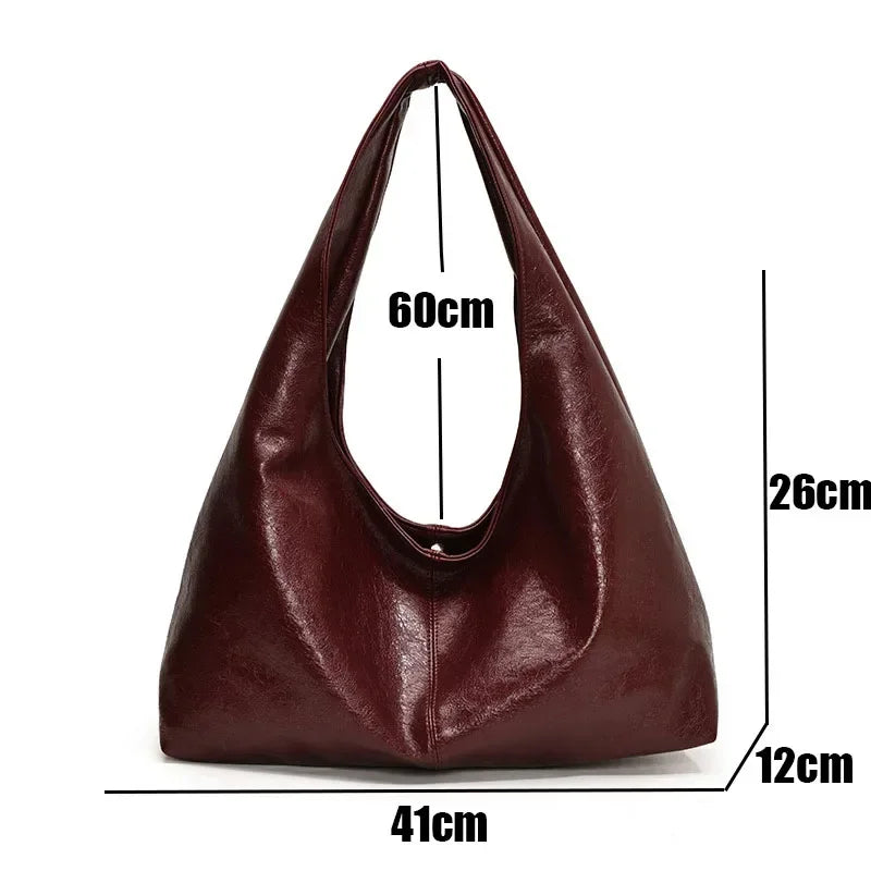 Large Capacity PU Leather Hobo Shoulder Bag for Women