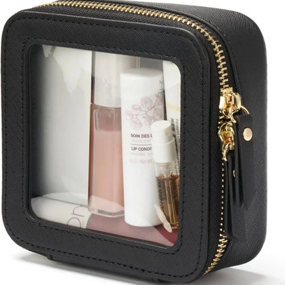 Mini Clear Makeup Bag – PU Saffiano Vegan Faux Leather