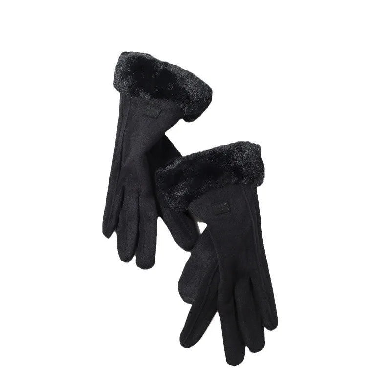 Women's Fuzzy Trim Winter Gloves – Touchscreen Warm Mittens