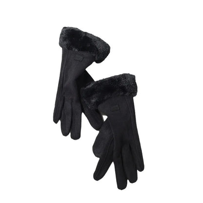 Women's Fuzzy Trim Winter Gloves – Touchscreen Warm Mittens