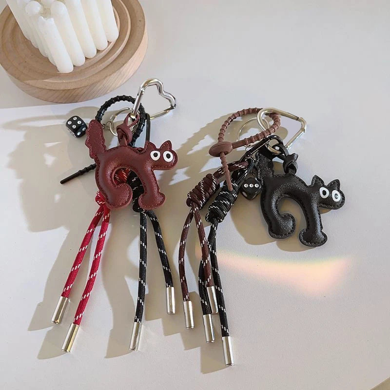 Cat Keychain Pendant – PU Leather Bag Charm & Car Key Ring