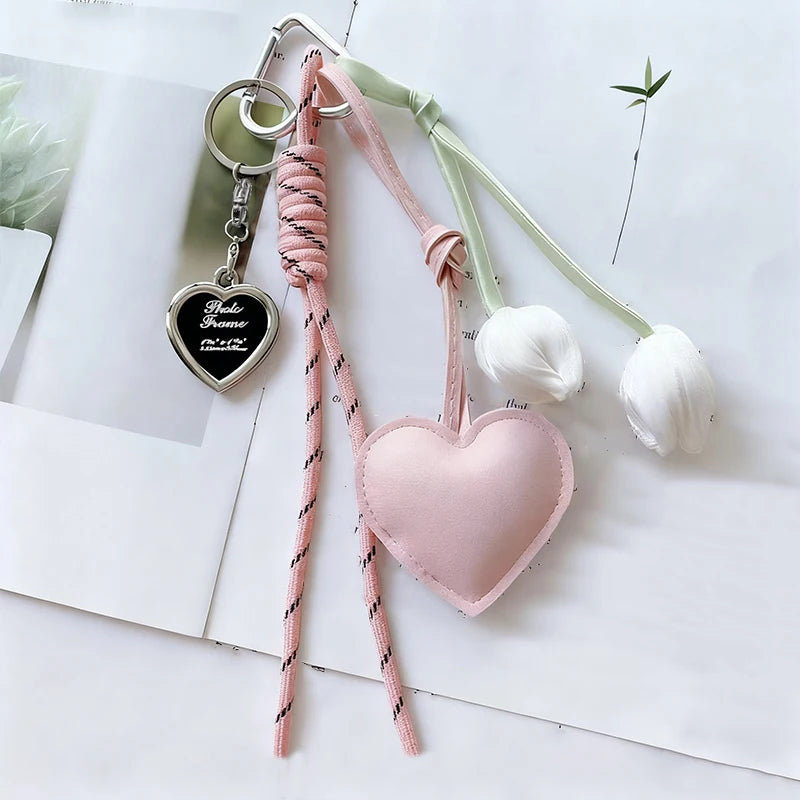 Heart Charm Tassel Keychain – Cute Handmade Bowknot Bag Accessory