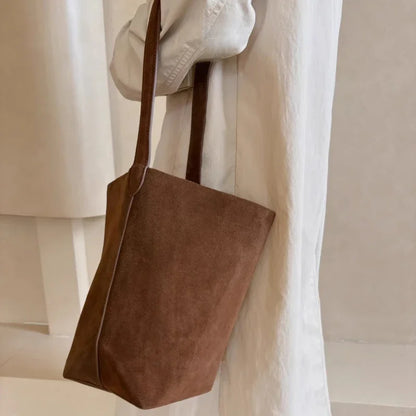 Faux Suede Bucket Bag – Large Vintage Soft Shoulder Tote for Women