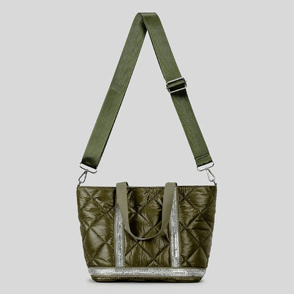 Luxury Rhinestone Puffer Tote Bag Lingge Quilted Large Padded Women Handbags Casual Nylon Shoulder