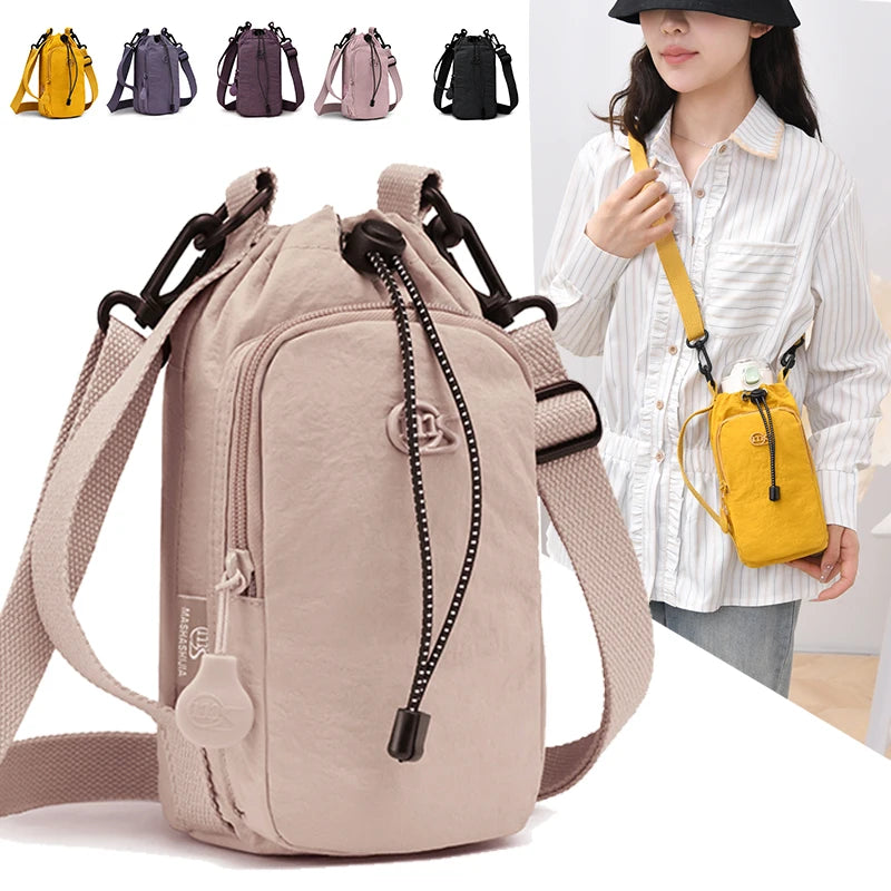 Lightweight Nylon Crossbody Bag with Water Bottle Holder