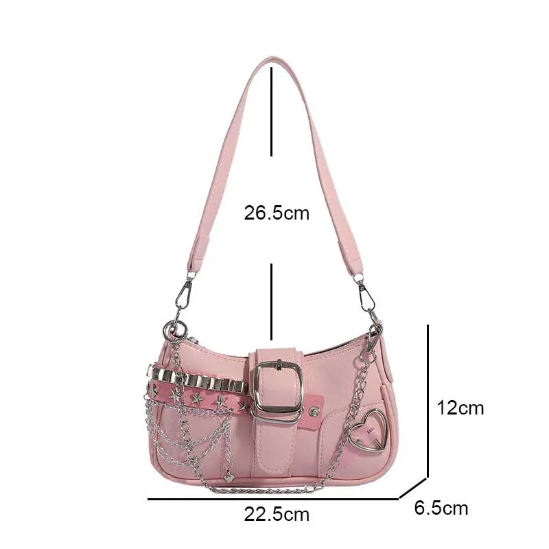 Chain Strap PU Leather Shoulder Bag – Women's Edgy Underarm Purse