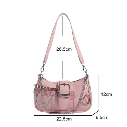 Chain Strap PU Leather Shoulder Bag – Women's Edgy Underarm Purse