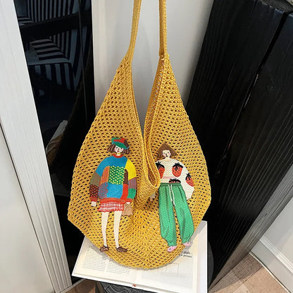 Crochet Mesh Knit Shoulder Bag – Cartoon Tote Beach Bag for Women