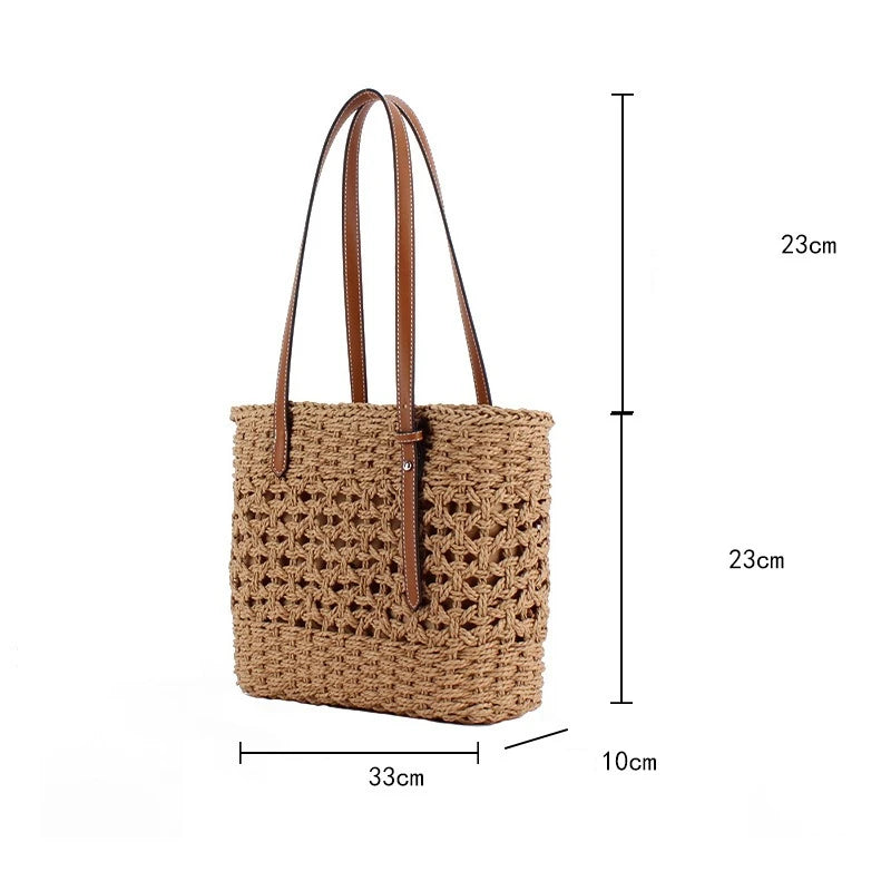 Woven Straw Tote Bag – Large Capacity Beach Handbag